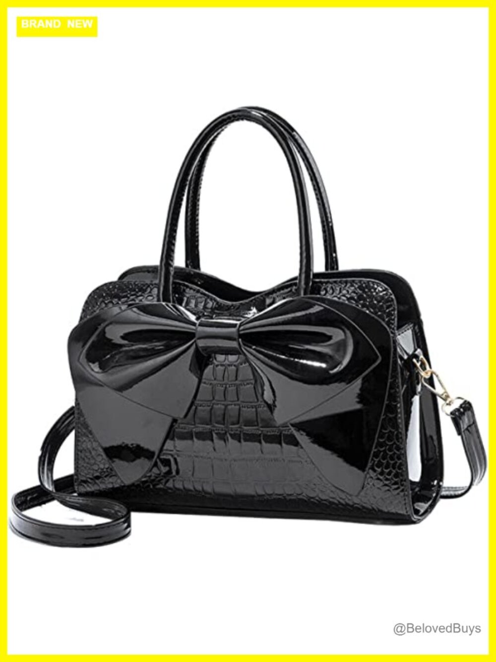 Patent Leather Bowknot Satchel Top-Handle Tote Shoulder Bag